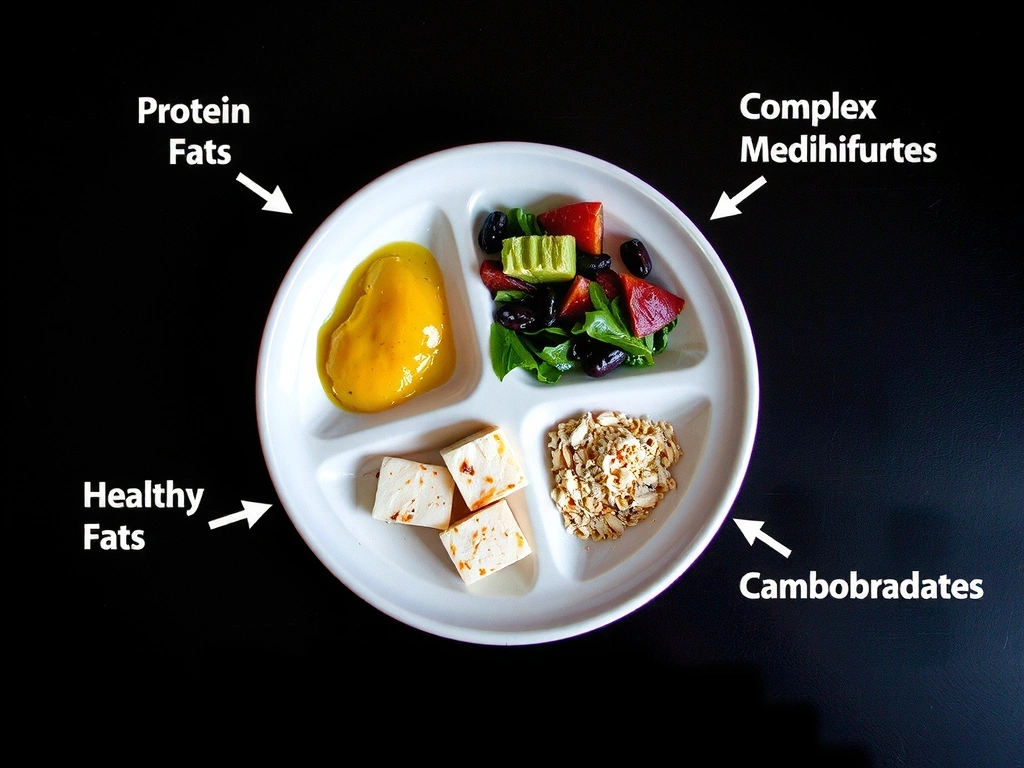 Názorná ukázka rozdělení makroživin na talíři